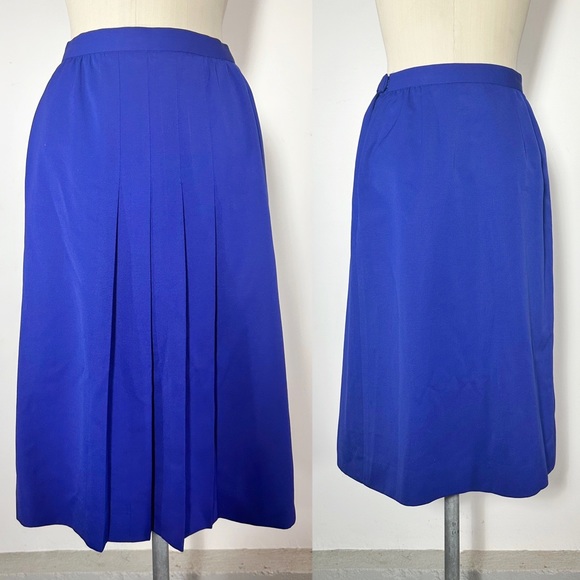 VINTAGE HALSTON III BLUE PLEATED MIDI SKIRT SIZE 4 SMALL SIDE POCKETS - Picture 1 of 5